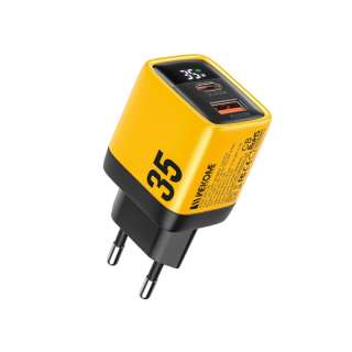 WEKOME WP-U25 Super brzi Strujni GaN Punjač, 2-porta USB (3.0 i 3.1 Tip-C) 35W, sa displejom, žuti